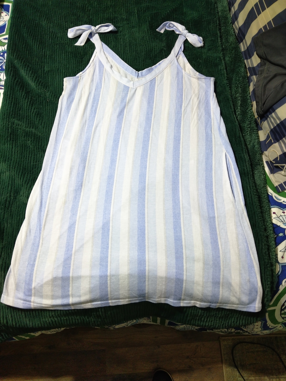 Women's Blue Striped Mini Night Dress By LAURA ASHLEY